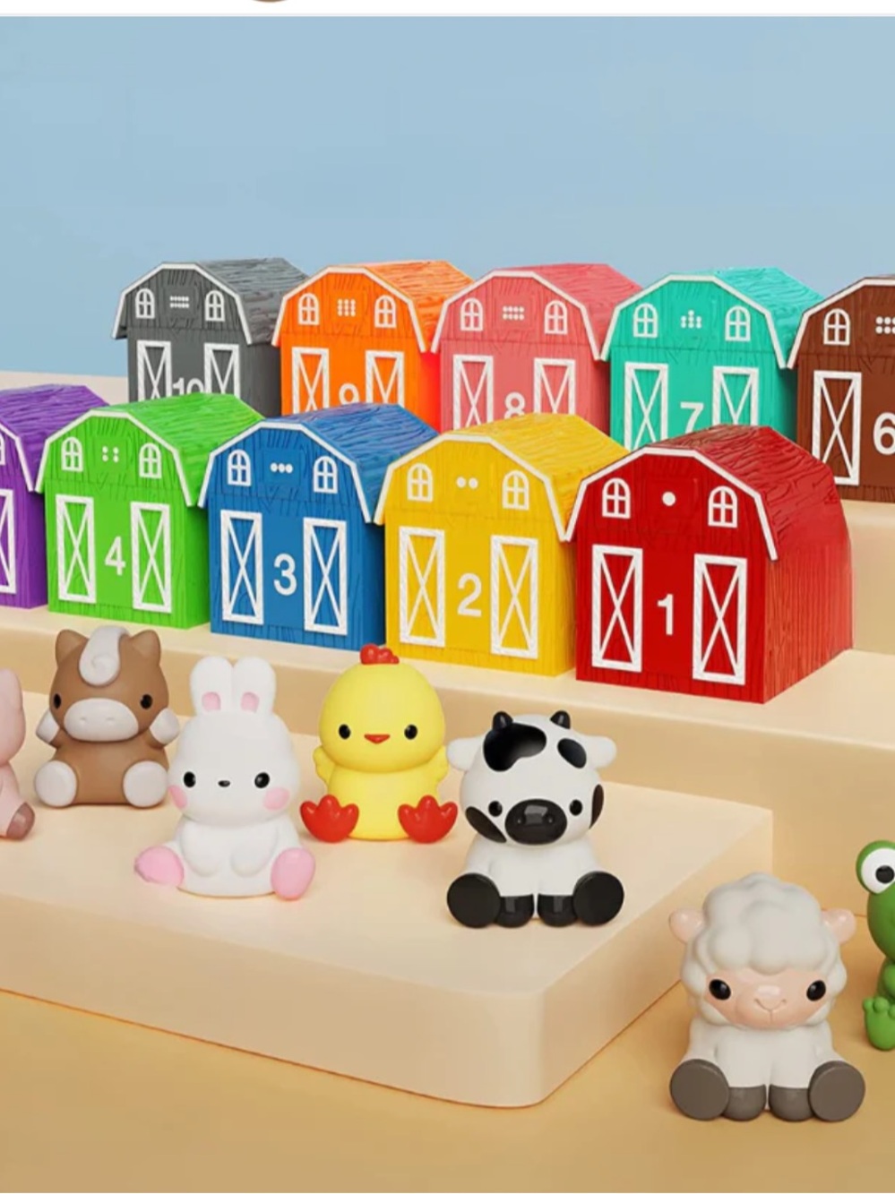 KidFarm - Montesory Toy 1, 2, 3+Y, 10 animals, 10 barns, no box